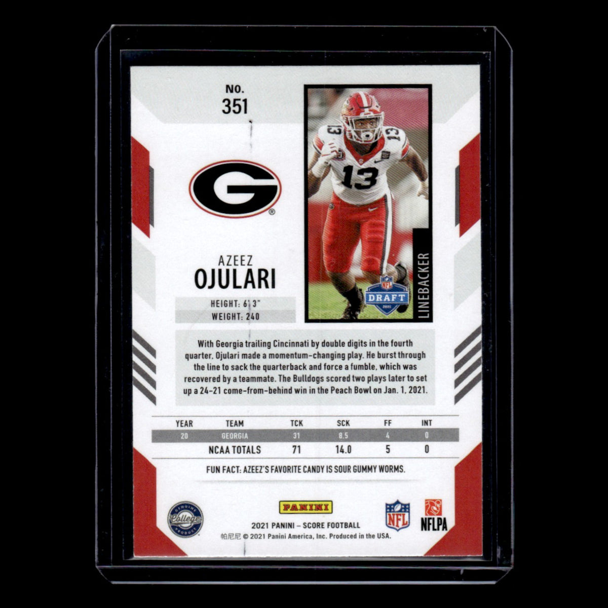 Azeez Ojulari Rookie #351 2021 Score Georgia Bulldogs Football Card NFL NM