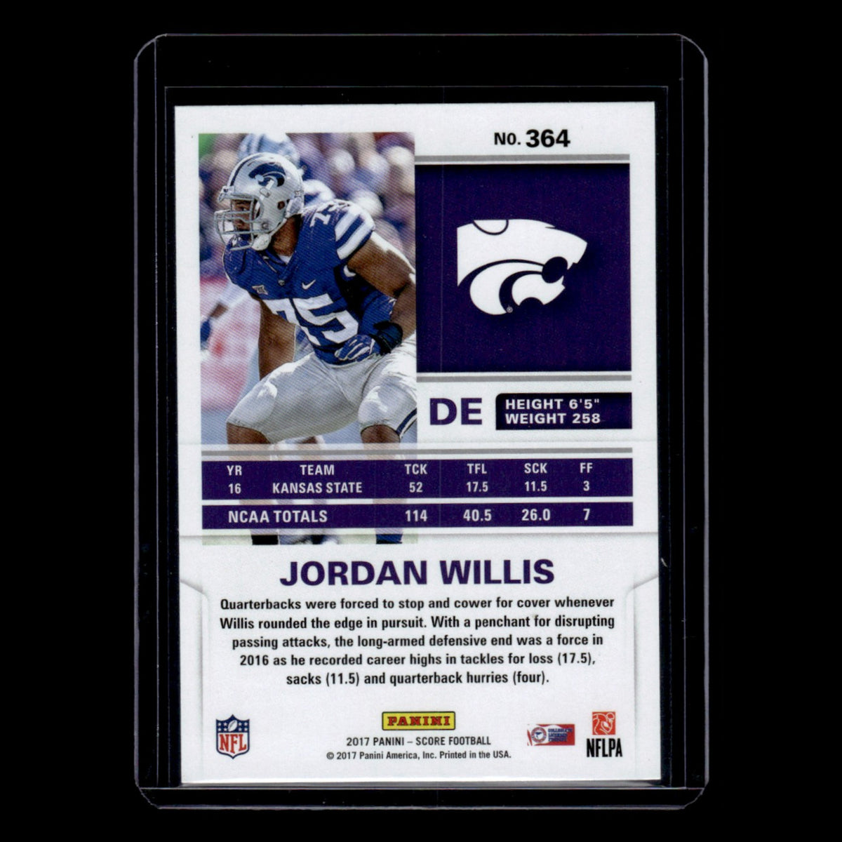 Jordan Willis Rookie #364 2017 Score Kansas State Wildcats Football Card NFL NM