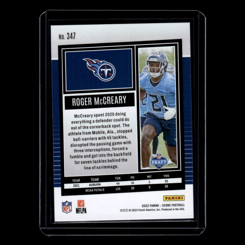 Roger McCreary Rookie #347 2022 Score Tennessee Titans Football Card NFL NM