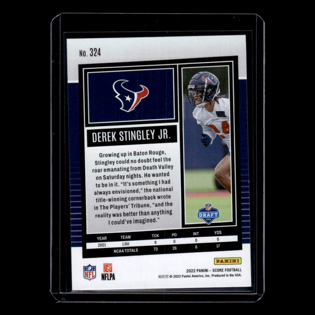 Derek Stingley Jr. Rookie #324 2022 Score Houston Texans Football Card NFL NM