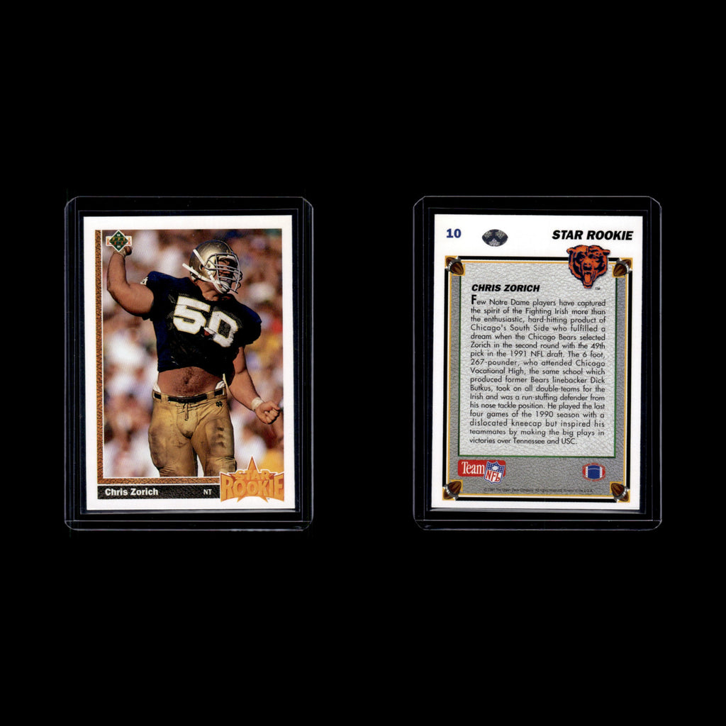 Chris Zorich Rookie #10 1991 Upper Deck Chicago Bears Football Card NFL NM