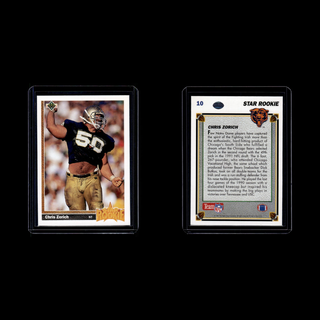 Chris Zorich Rookie #10 1991 Upper Deck Chicago Bears Football Card NFL NM