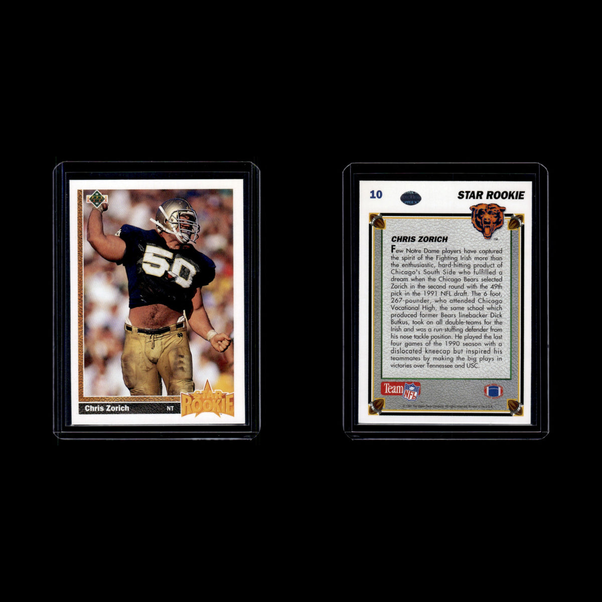 Chris Zorich Rookie #10 1991 Upper Deck Chicago Bears Football Card NFL NM