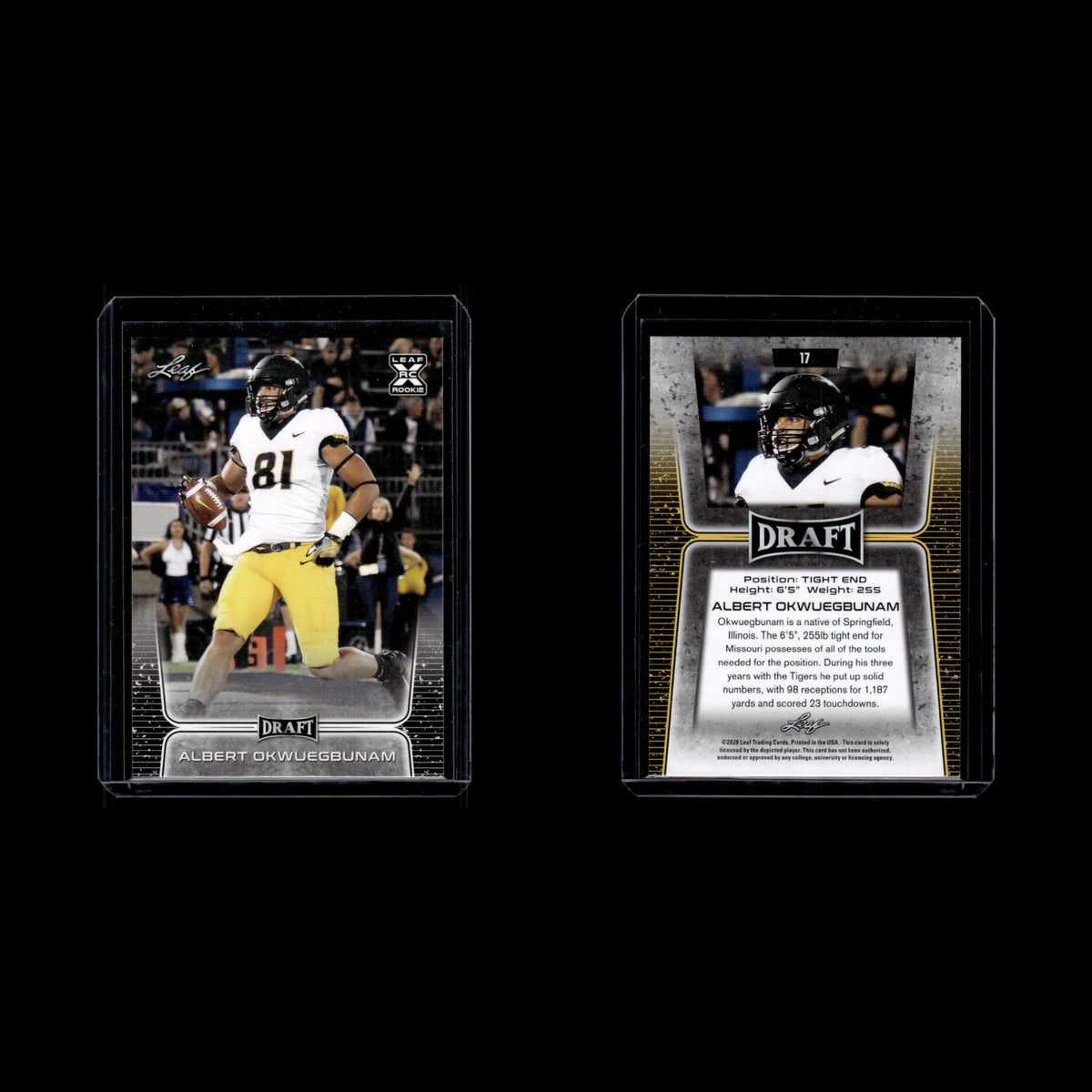 Albert Okwuegbunam Rookie #17 2020 Leaf Draft Missouri Tigers Football Card NFL