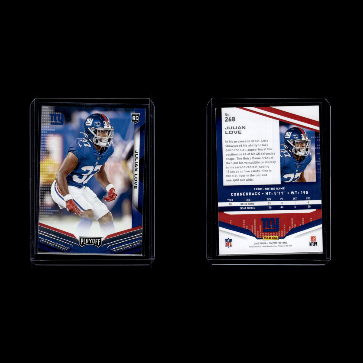 Julian Love Rookie #268 2019 Panini Playoff New York Giants Football Card NFL NM