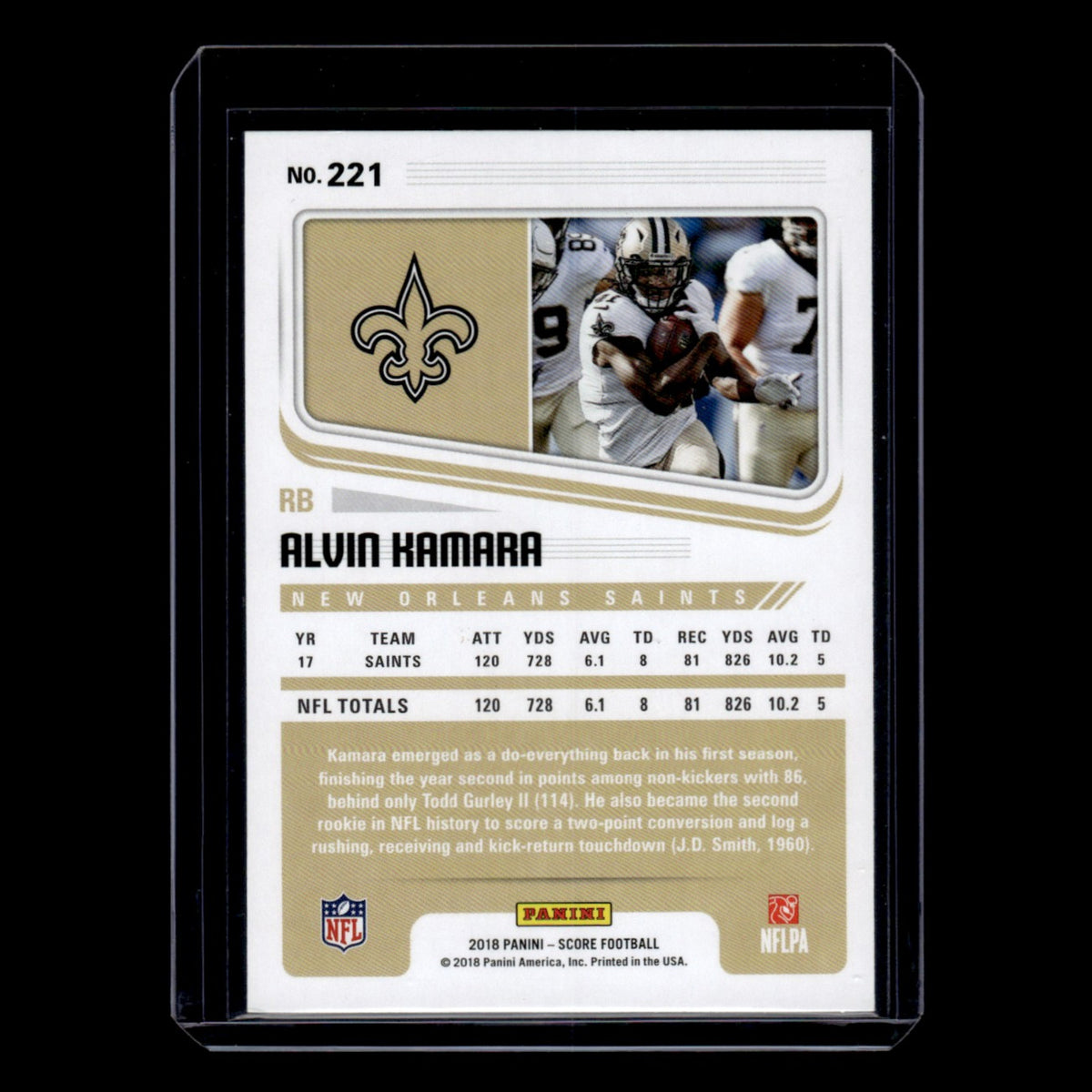 Alvin Kamara #221 2018 Score Scorecard New Orleans Saints Football Card NFL NM