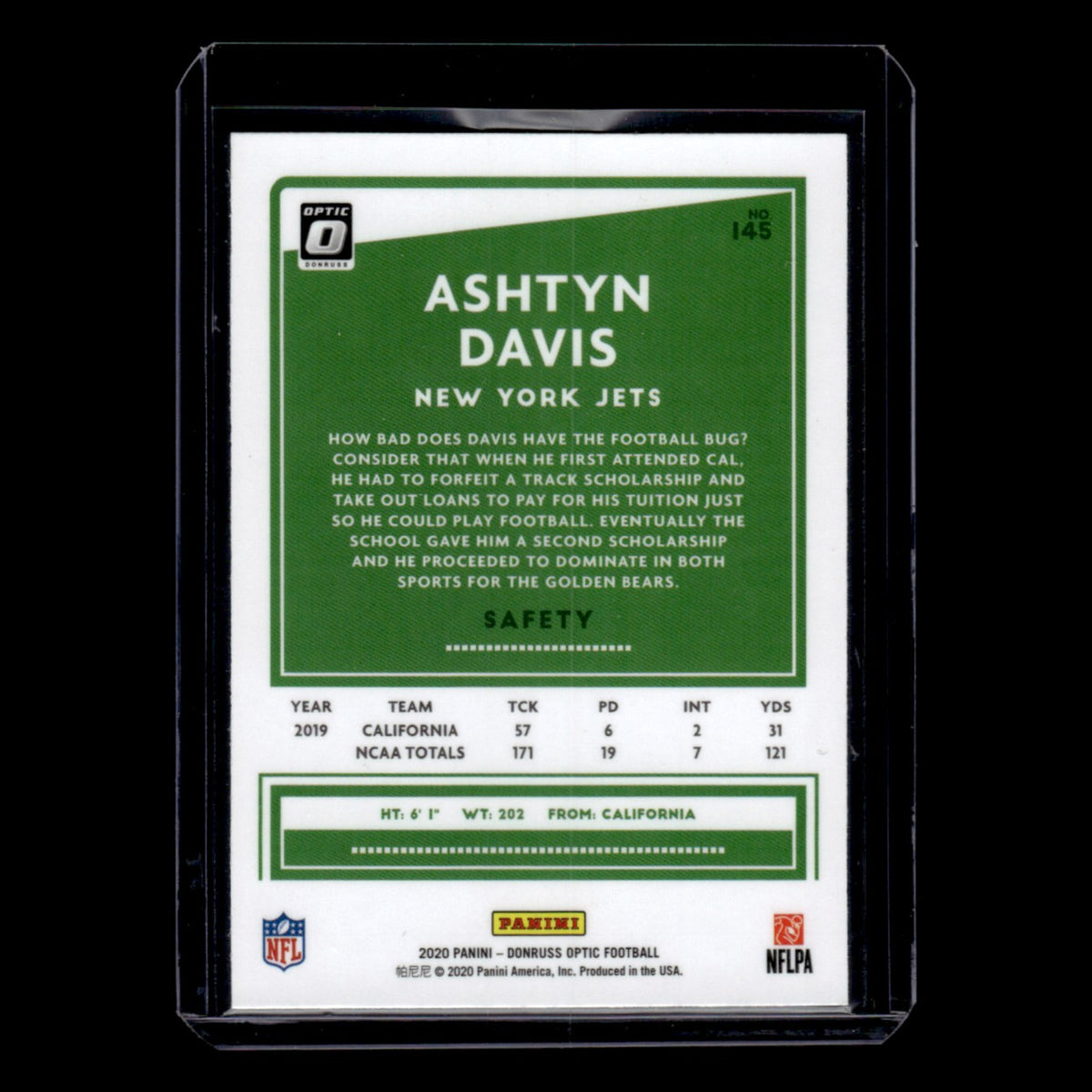 Ashtyn Davis Rookie #145 2020 Donruss Optic New York Jets Football Card NFL NM
