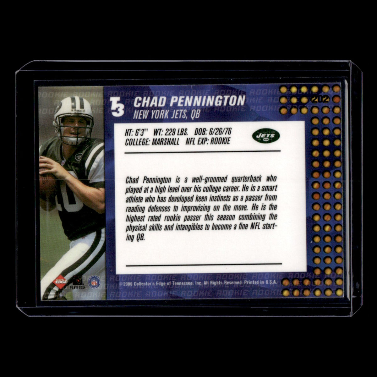 Chad Pennington Rookie #202 2000 Collectors Edge New York Jets Football Card NFL