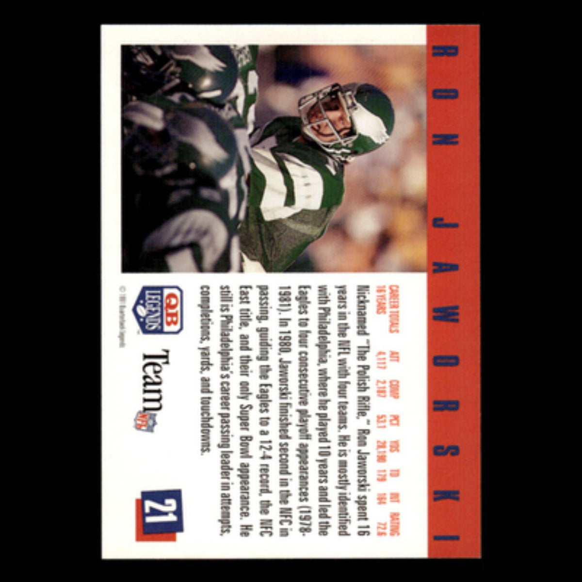 Ron Jaworski #21 1991 Quarterback Legends Philadelphia Eagles Football Card NFL