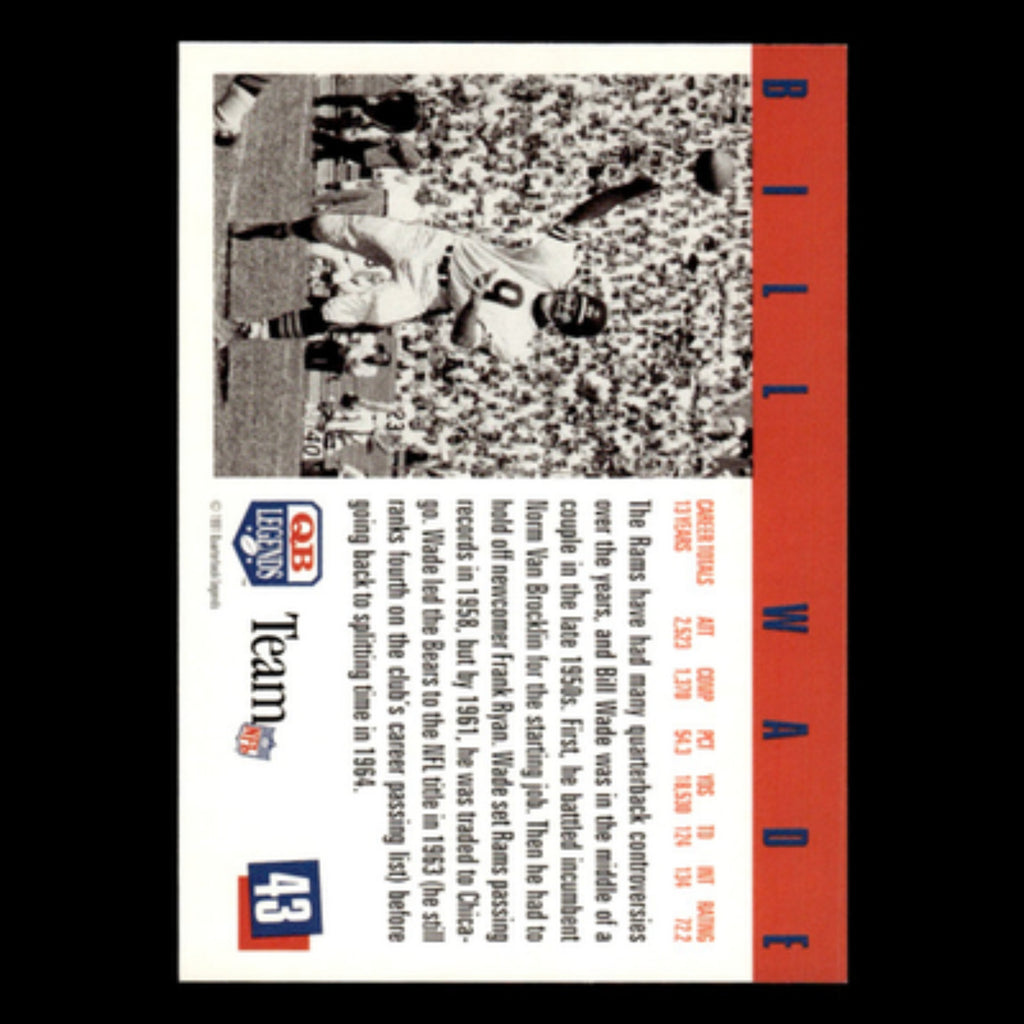 Bill Wade #43 1991 Quarterback Legends Chicago Bears Football Card NFL NM