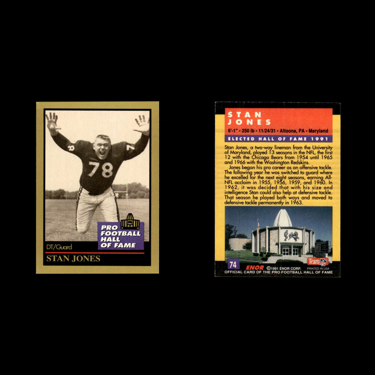 Stan Jones #74 1991 ENOR Pro Football HOF Football Card NFL NM