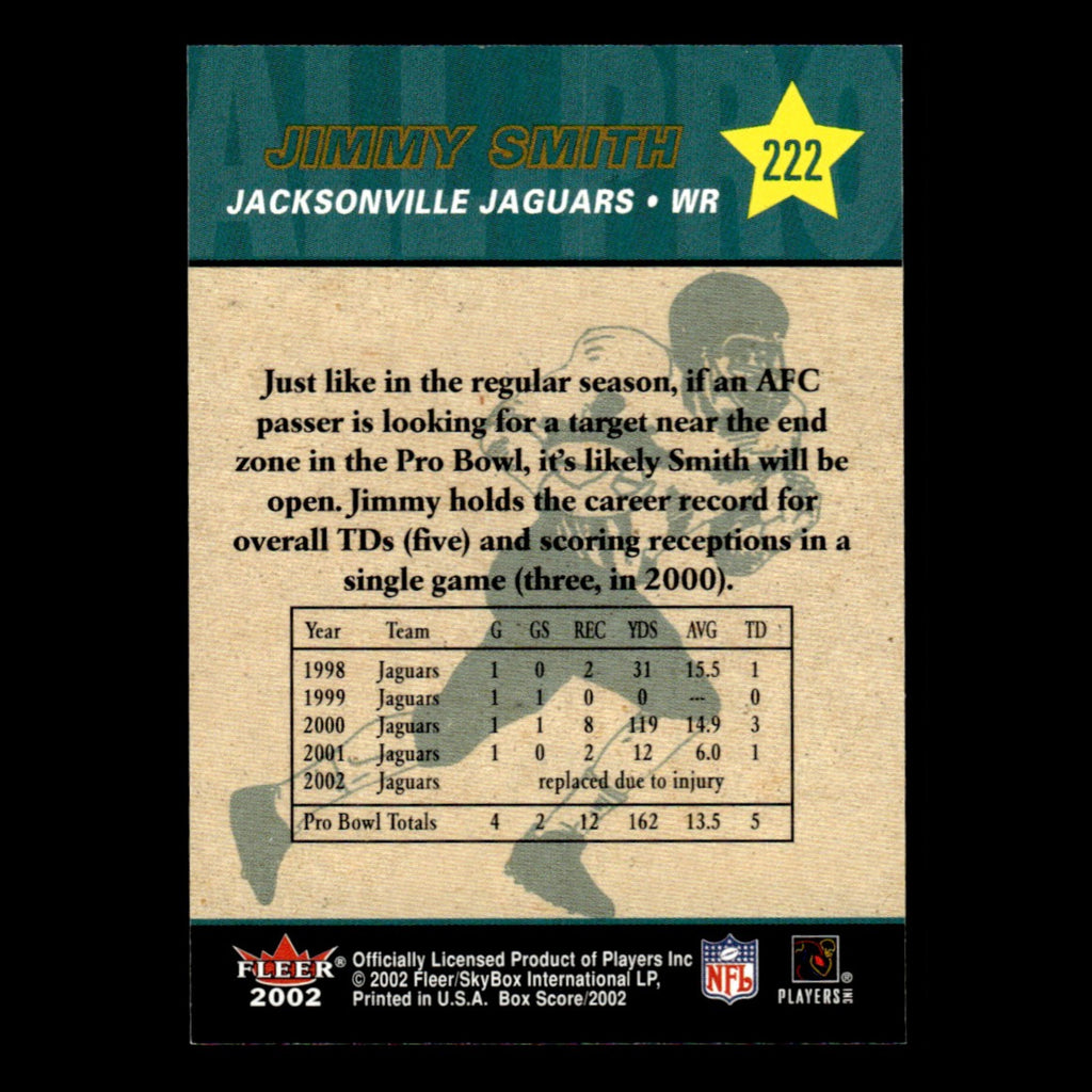 Jimmy Smith #222 2002 Fleer Box Score Jacksonville Jaguars Football Card NFL NM