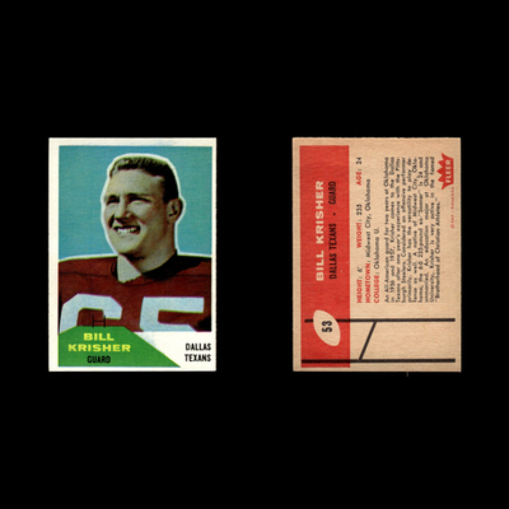 Bill Krisher #53 1960 Fleer Dallas Texans Football Card NFL NM
