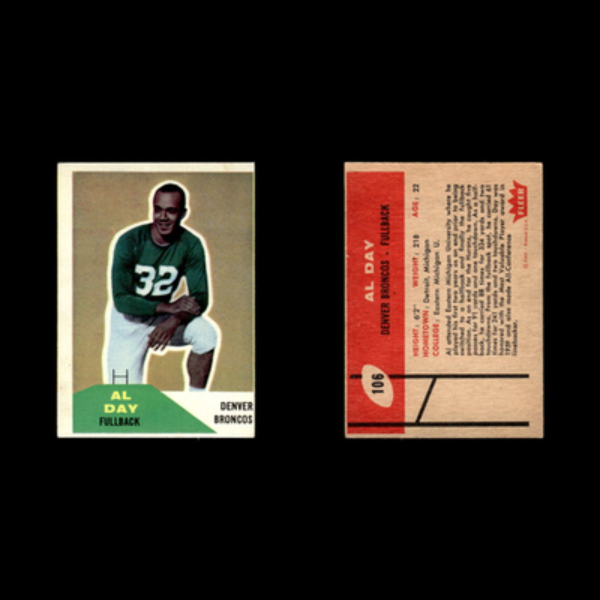 Al Day #106 1960 Fleer Denver Broncos Football Card NFL NM