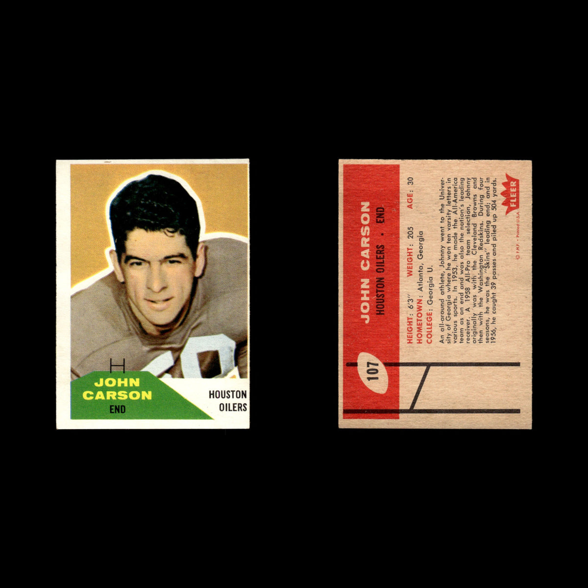 John Carson #107 1960 Fleer Houston Oilers Football Card NFL NM