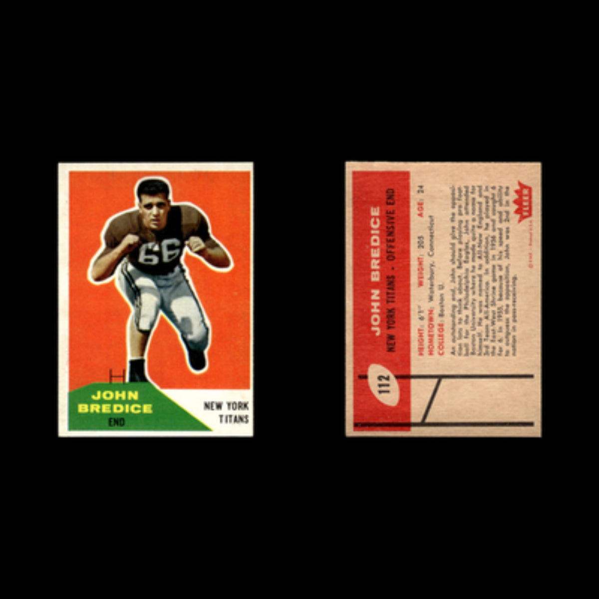 John Bredice #112 1960 Fleer New York Titans Football Card NFL NM
