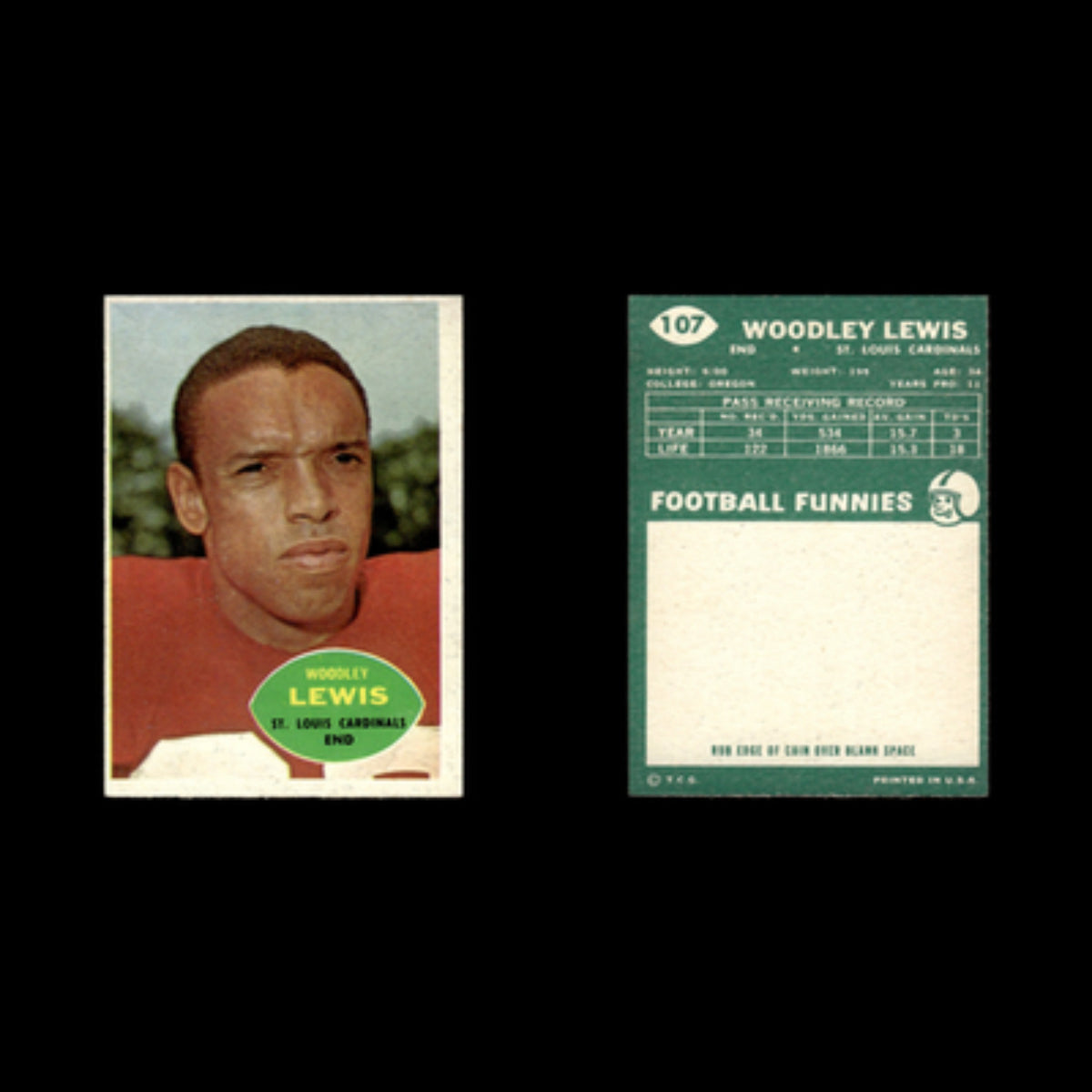 Woodley Lewis #107 1960 Topps St. Louis Cardinals Football Card NFL EX