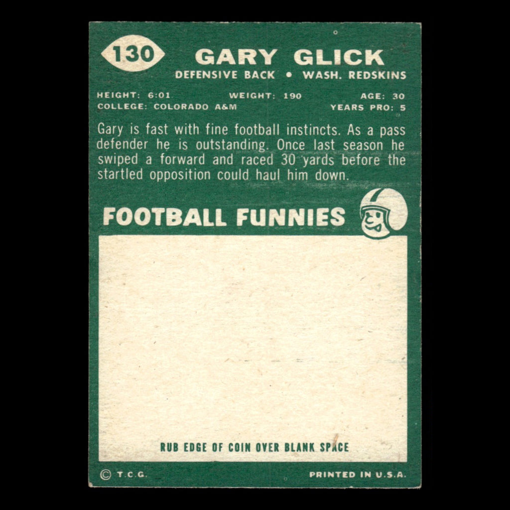 Gary Glick #130 1960 Topps Washington Redskins Football Card NFL EX