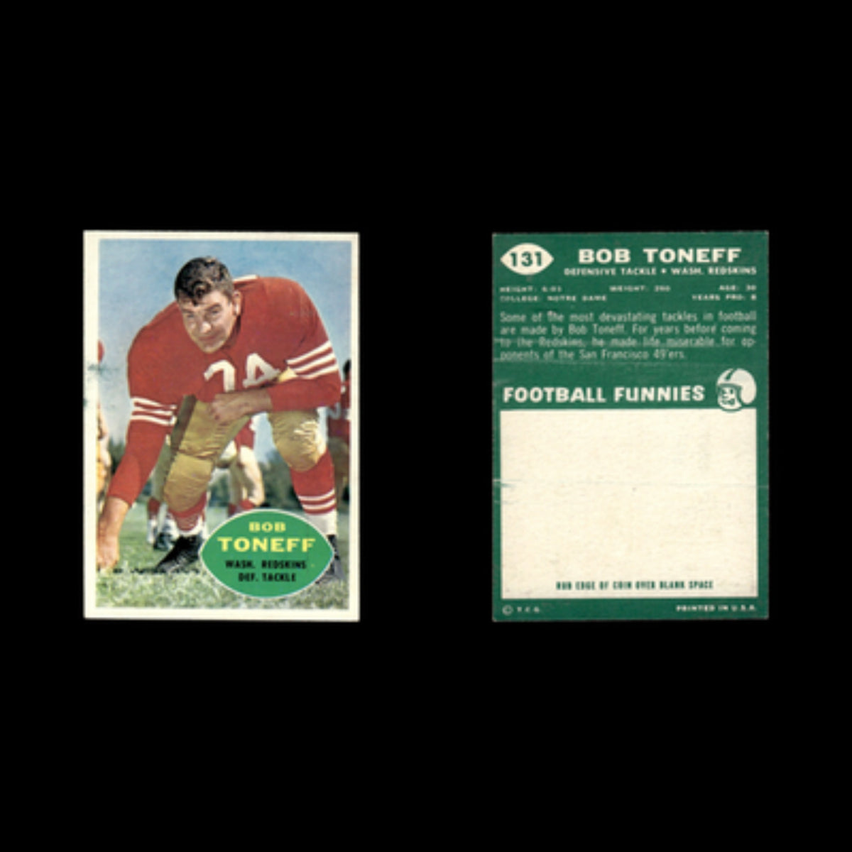 Bob Toneff #131 1960 Topps Washington Redskins Football Card NFL EX