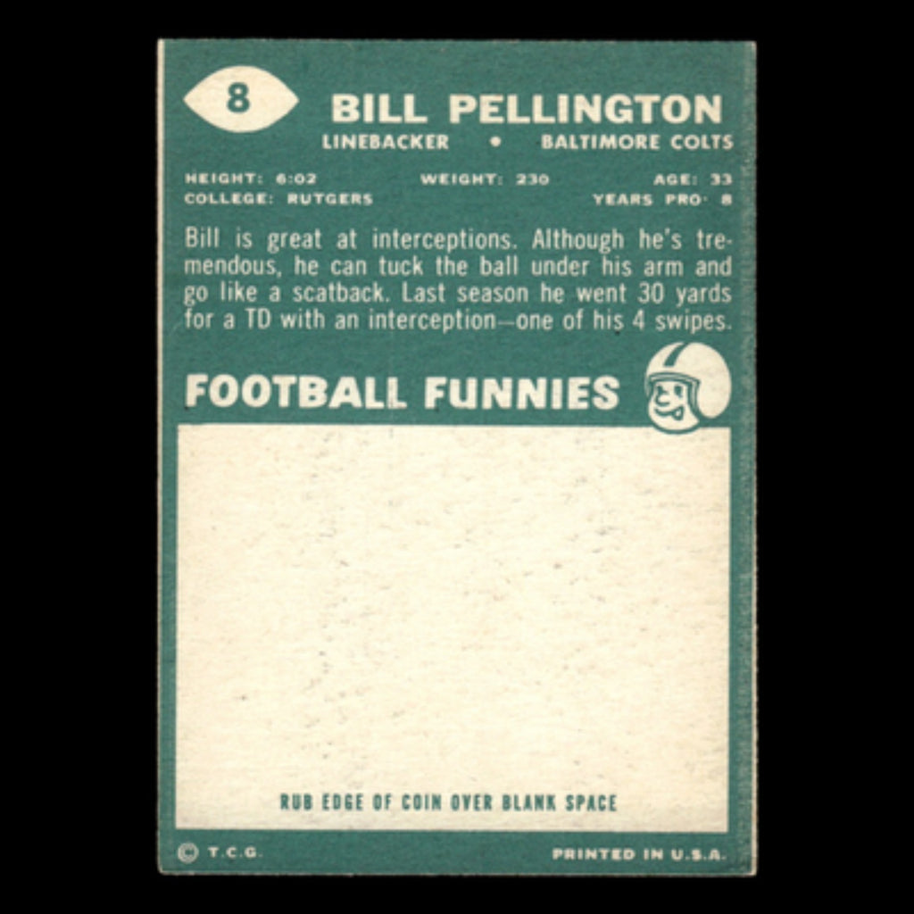 Bill Pellington #8 1960 Topps Baltimore Colts Football Card NFL EX