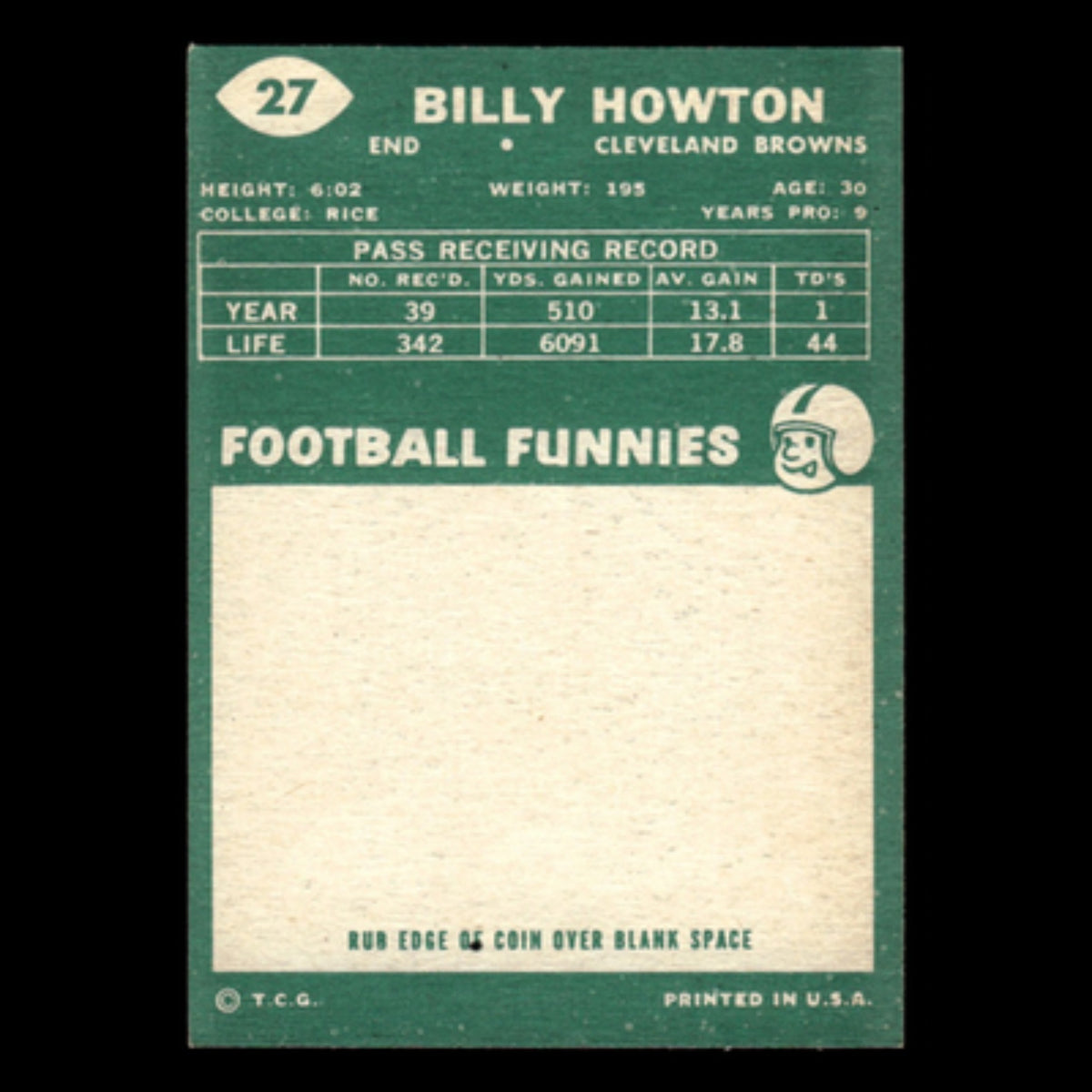 Bill Howton #27 1960 Topps Cleveland Browns Football Card NFL EX