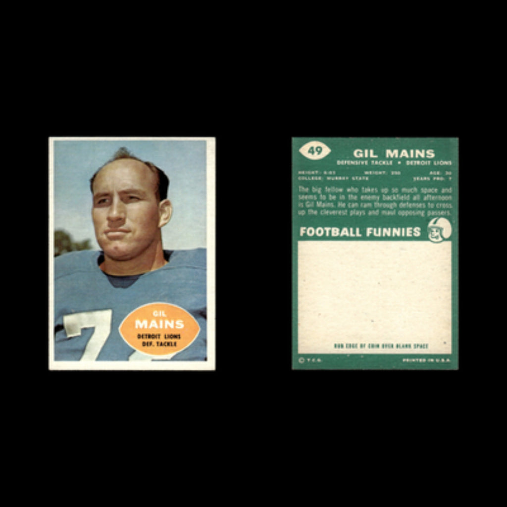 Gil Mains #49 1960 Topps Detroit Lions Football Card NFL EX