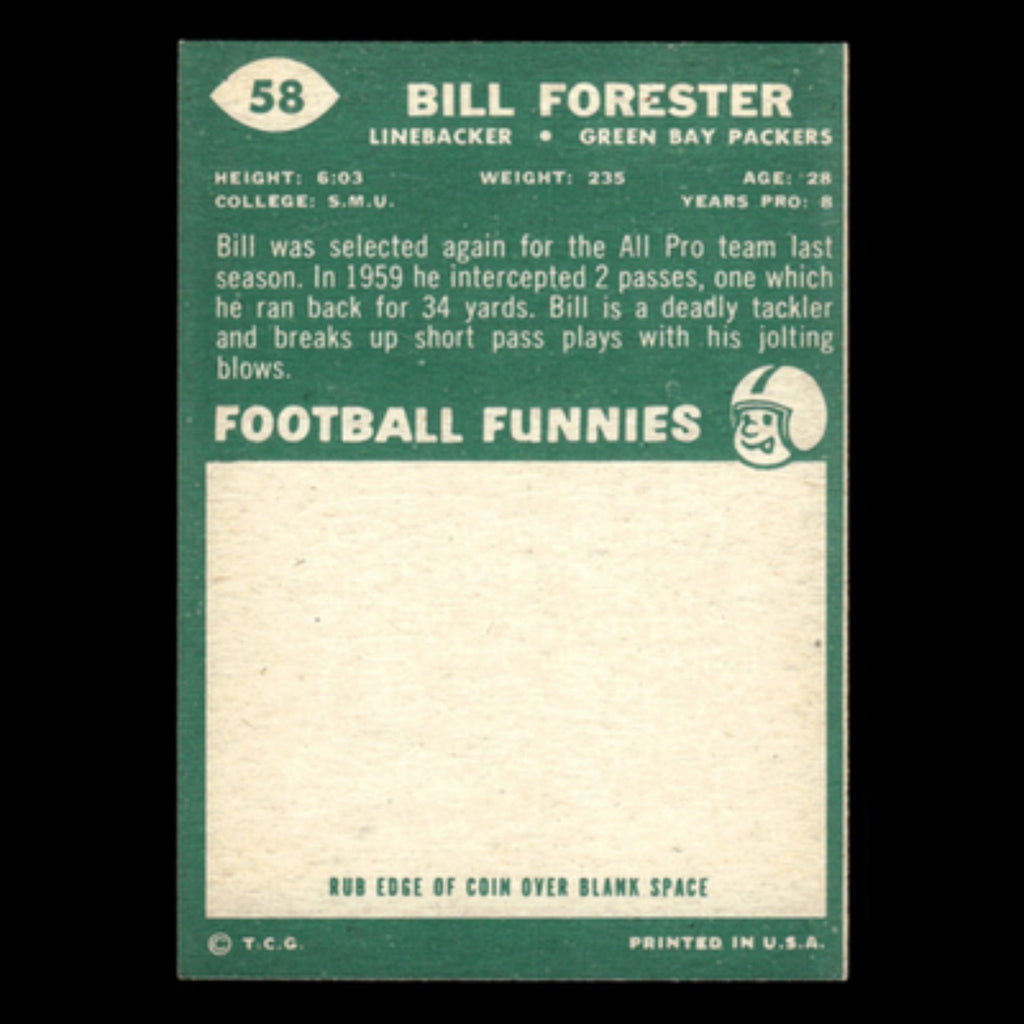 Bill Forester #58 1960 Topps Green Bay Packers Football Card NFL EX