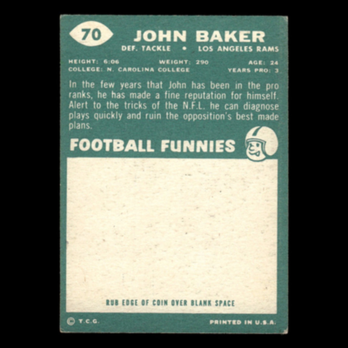 John Baker #70 1960 Topps Los Angeles Rams Football Card NFL EX