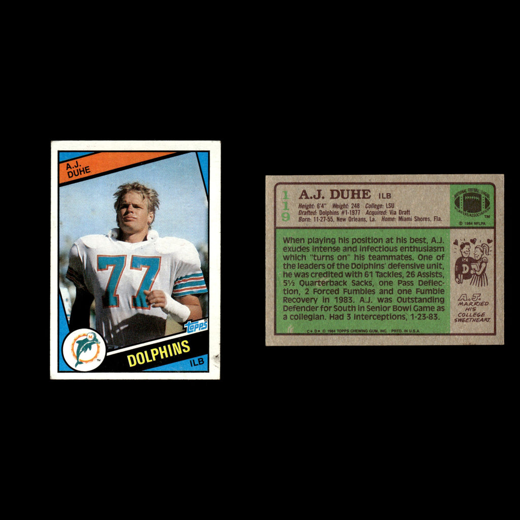 A.J. Duhe #119 1984 Topps Miami Dolphins Football Card NFL EX