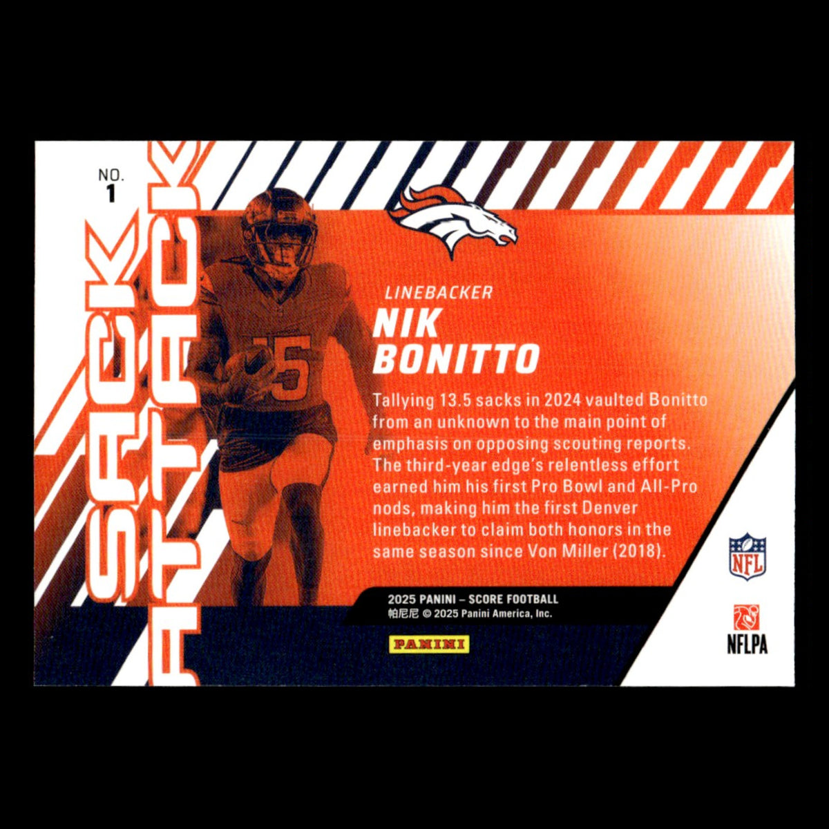 Nik Bonitto #1 2025 Score Denver Broncos Football Card NFL NM