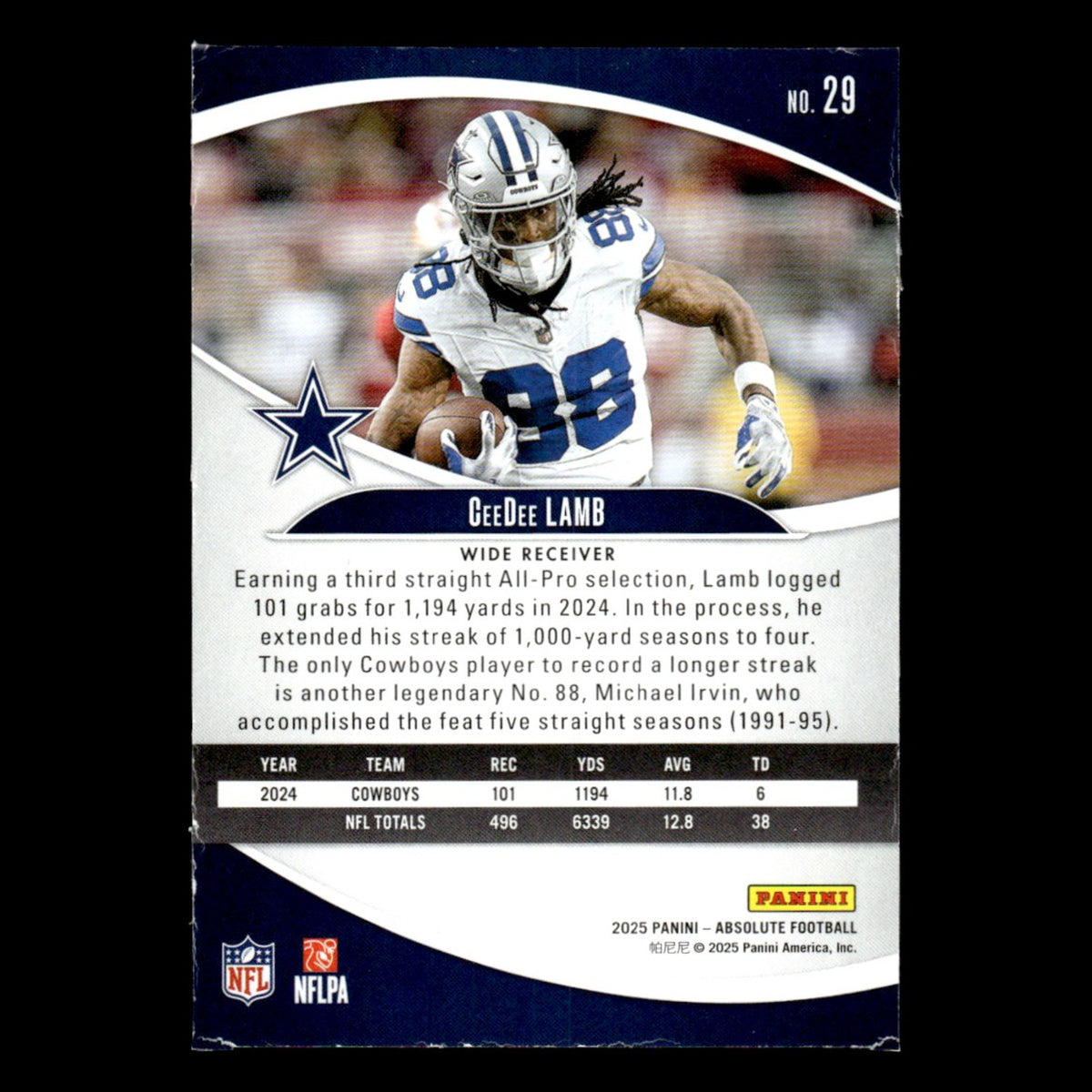 CeeDee Lamb #29 2025 Panini Absolute Dallas Cowboys Football Card NFL NM