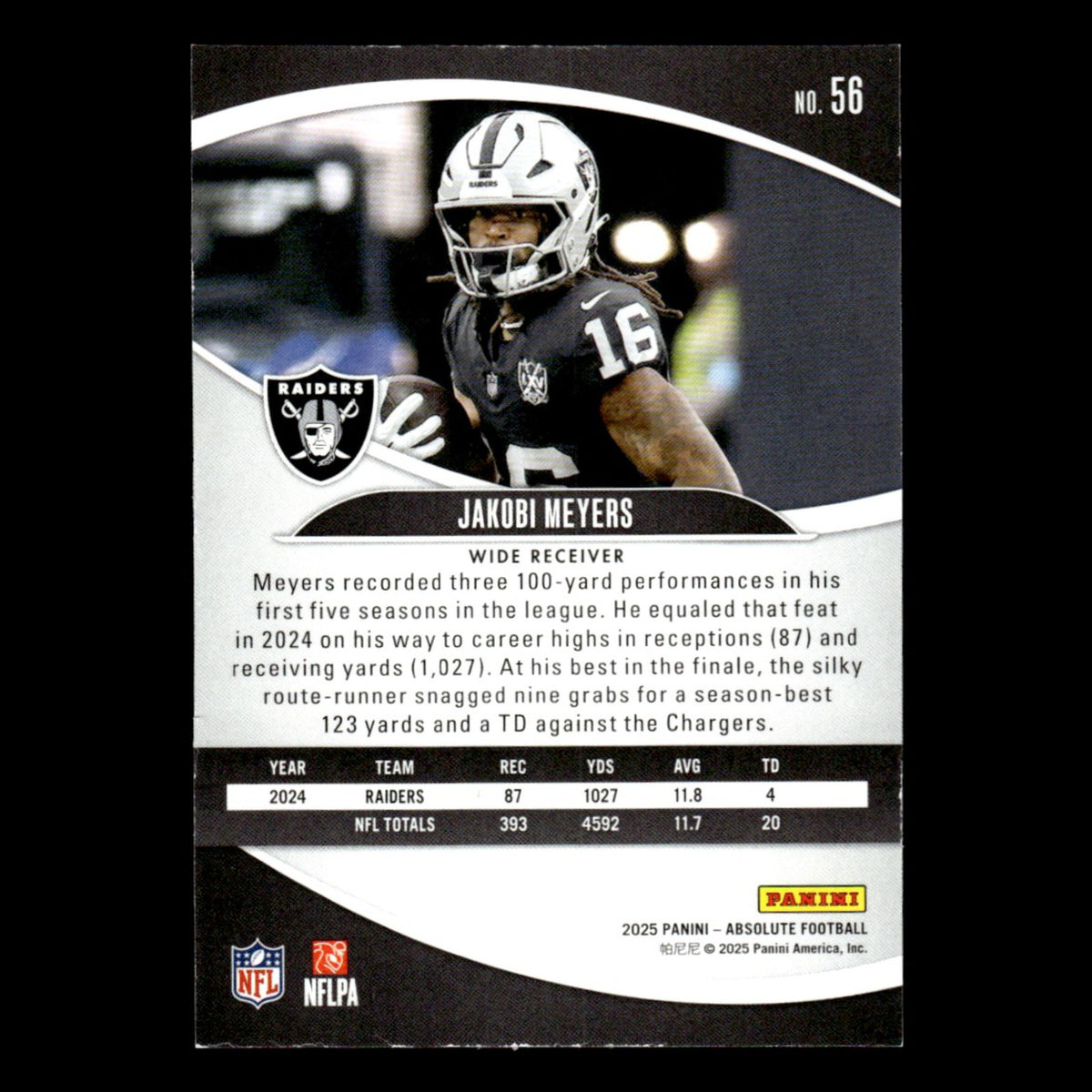 Jakobi Meyers #56 2025 Panini Absolute Las Vegas Raiders Football Card NFL NM