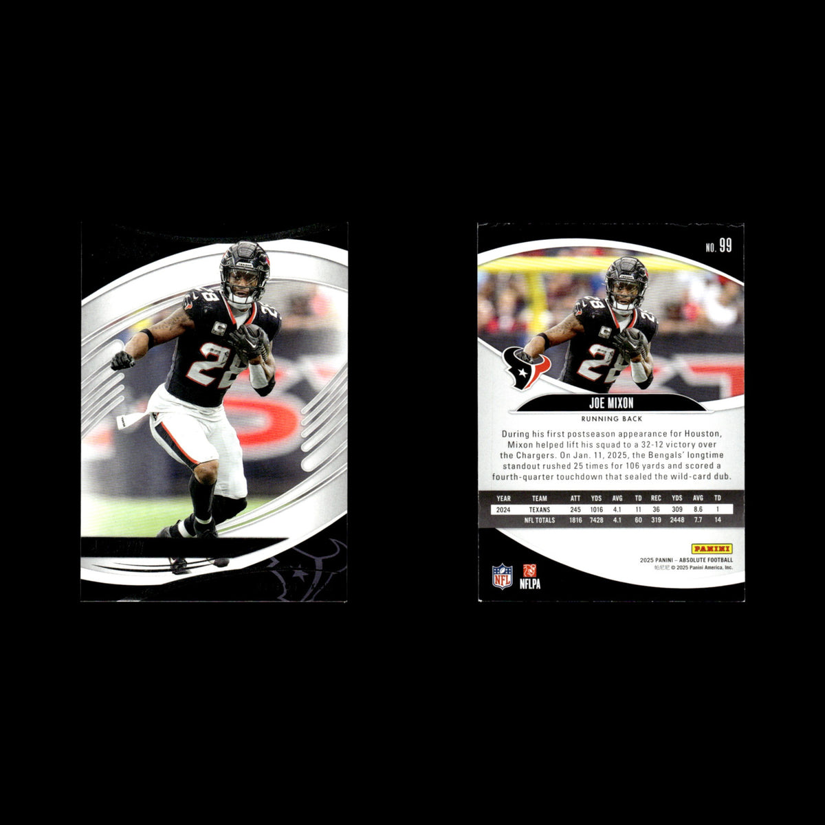 Joe Mixon #99 2025 Panini Absolute Houston Texans Football Card NFL NM