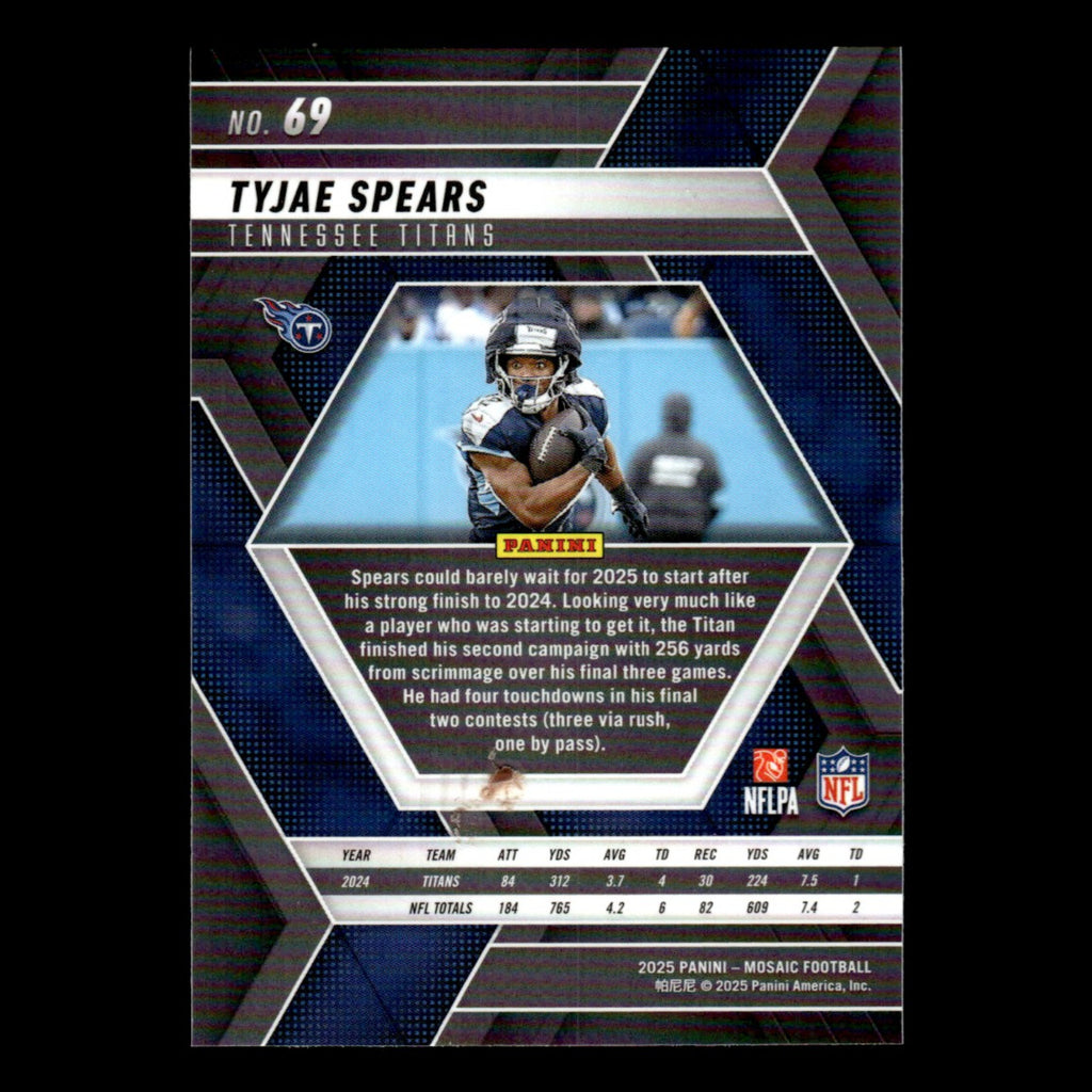 Tyjae Spears #69 2025 Panini Mosaic Tennessee Titans Football Card NFL NM