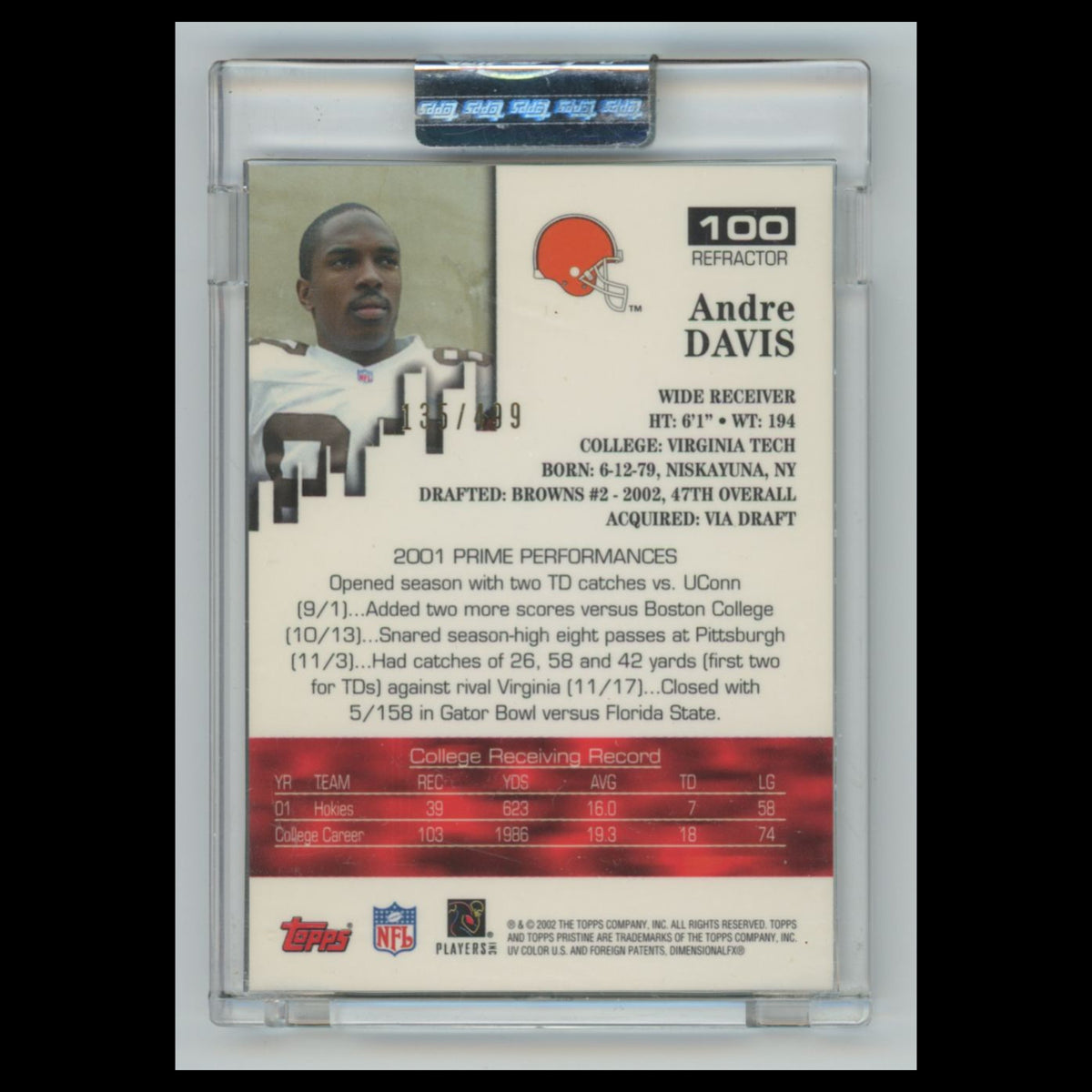 Andre Davis /499 #100 2002 Topps Pristine Refractor Cleveland Browns Football NM