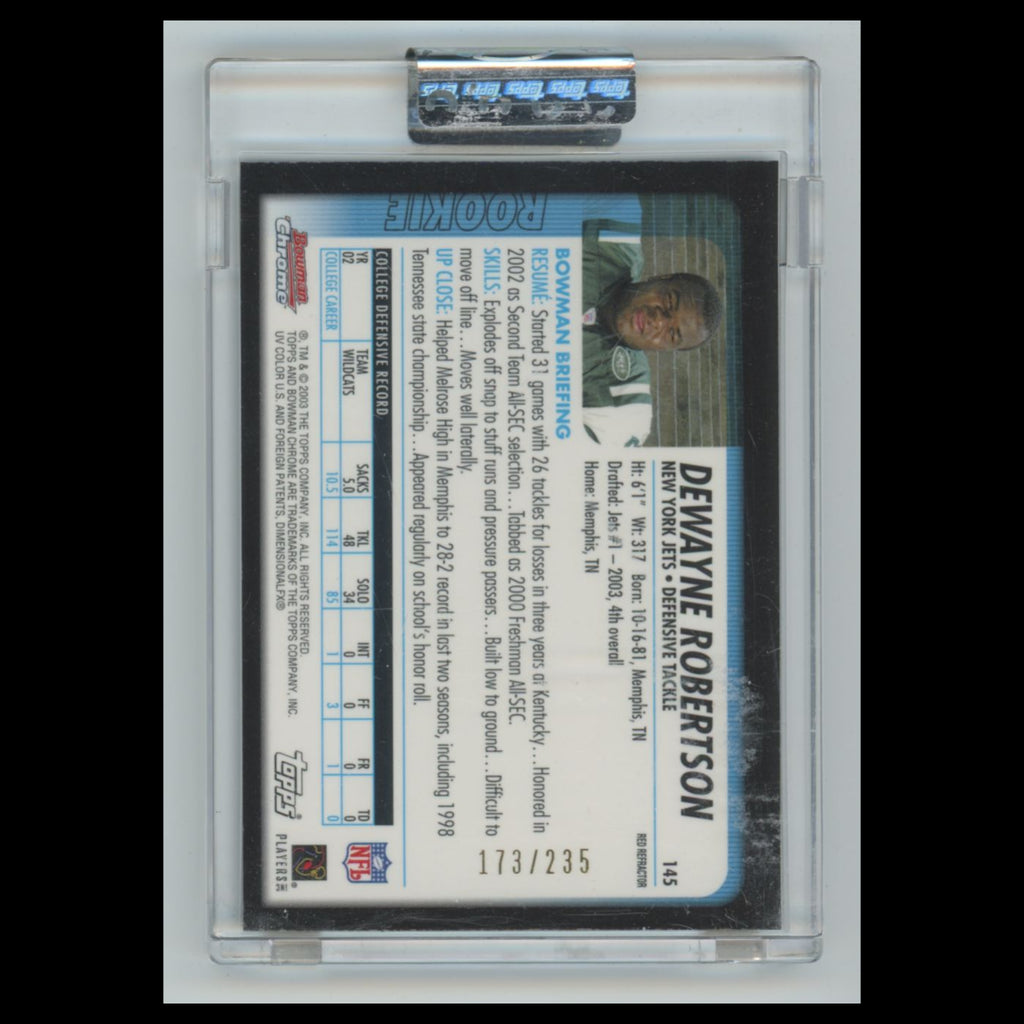 DeWayne Robertson Rookie /235 #145 2003 Bowman Chrome Refractor New York Jets NM