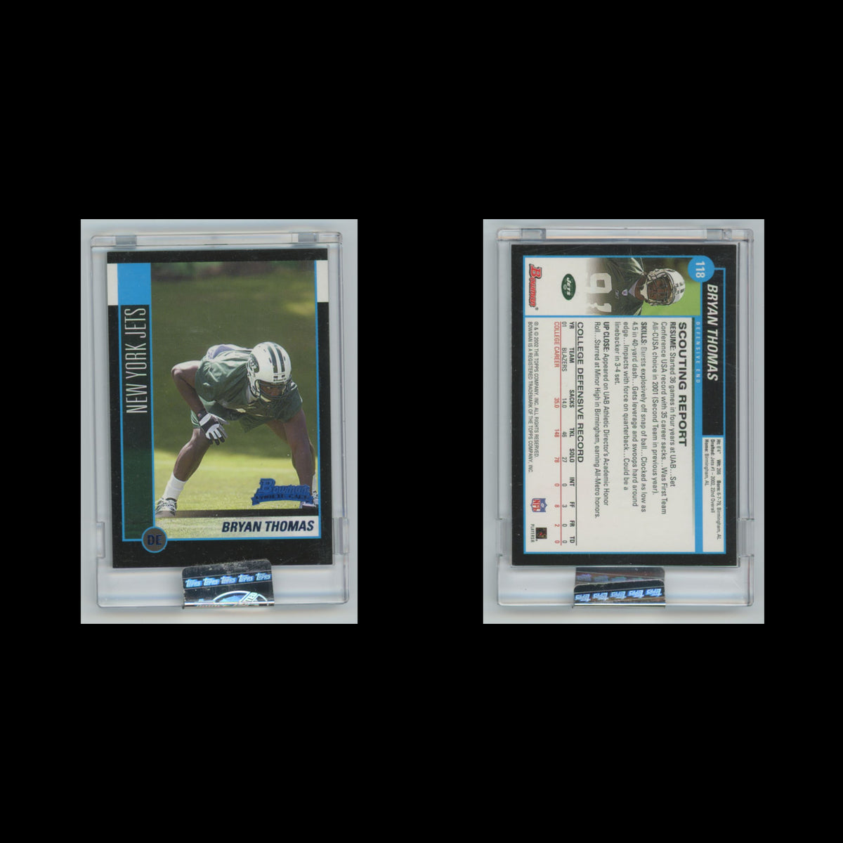 Bryan Thomas Rookie #118 2002 Bowman Uncirculated New York Jets Football Card NM