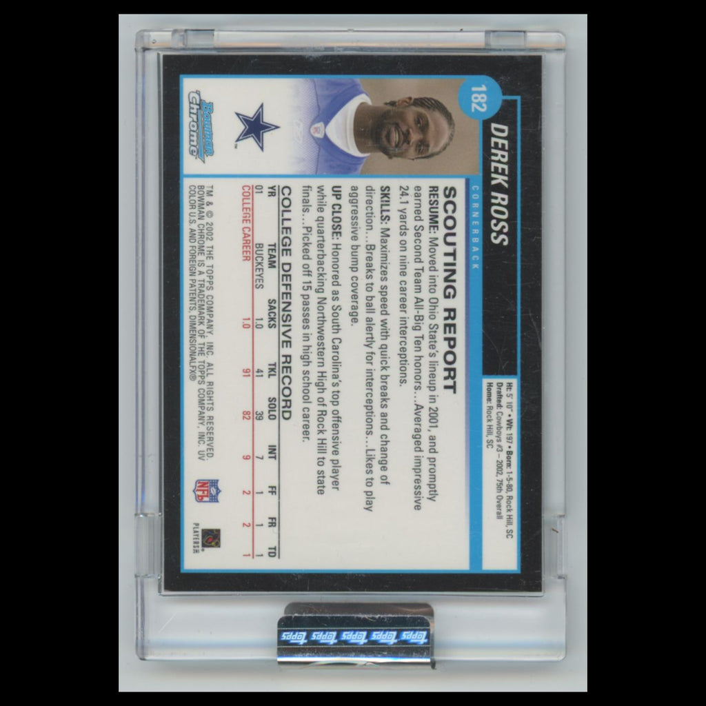 Derek Ross Rookie #182 2002 Bowman Chrome Uncirculated Dallas Cowboys Football