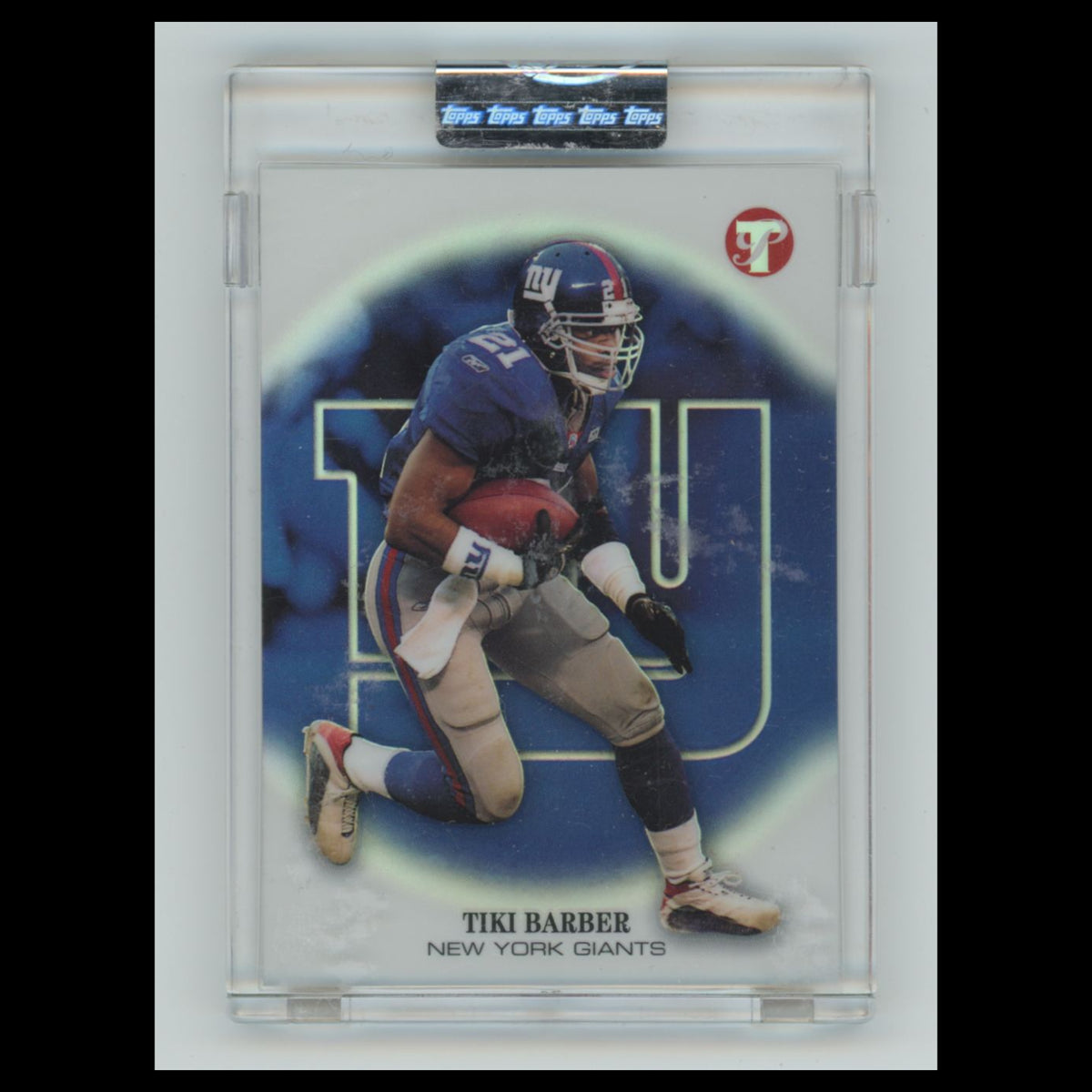 Tiki Barber /349 #17 2002 Topps Pristine Refractors (scratched case) Giants Card