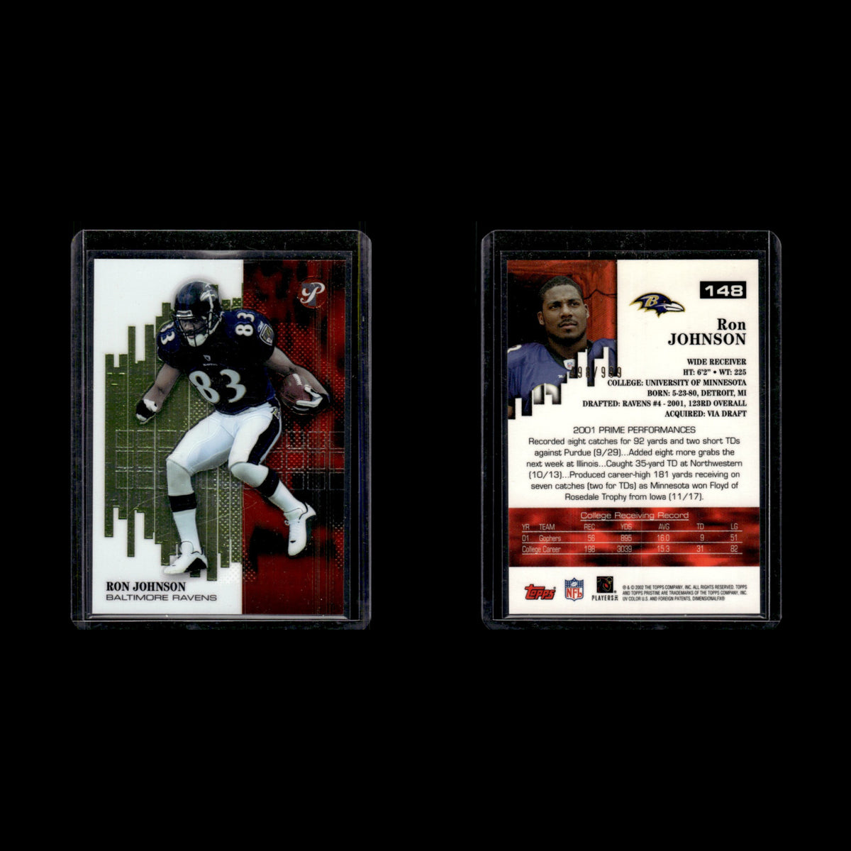 Ron Johnson /999 #148 2002 Topps Pristine Baltimore Ravens Football Card NFL NM