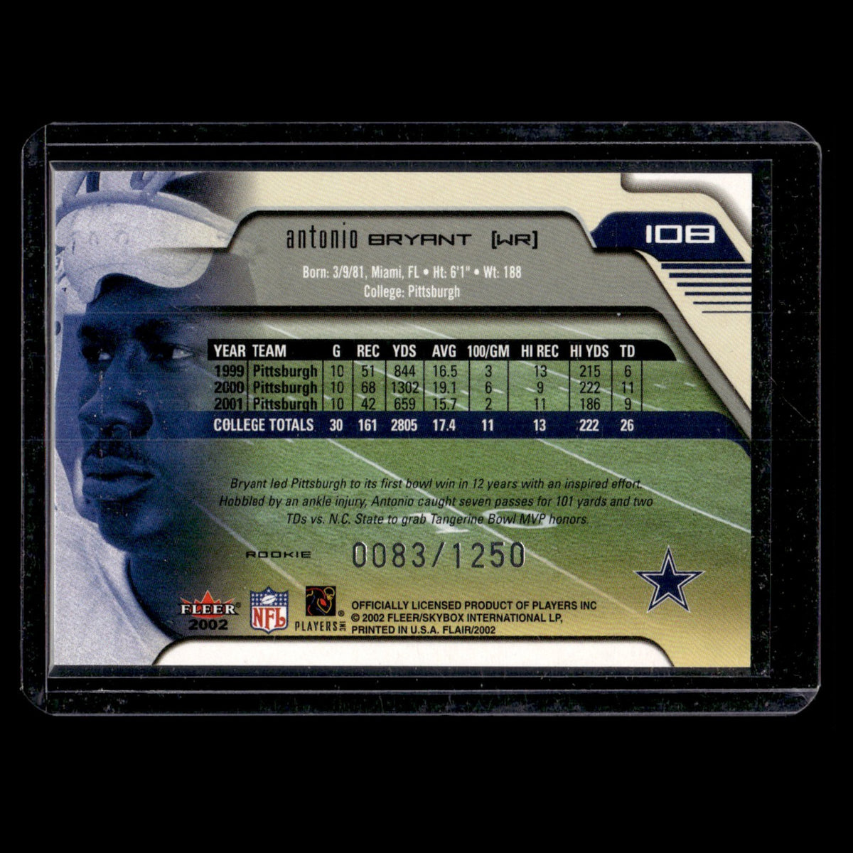 Antonio Bryant Rookie /1250 #108 2002 Flair Dallas Cowboys Football Card NFL NM