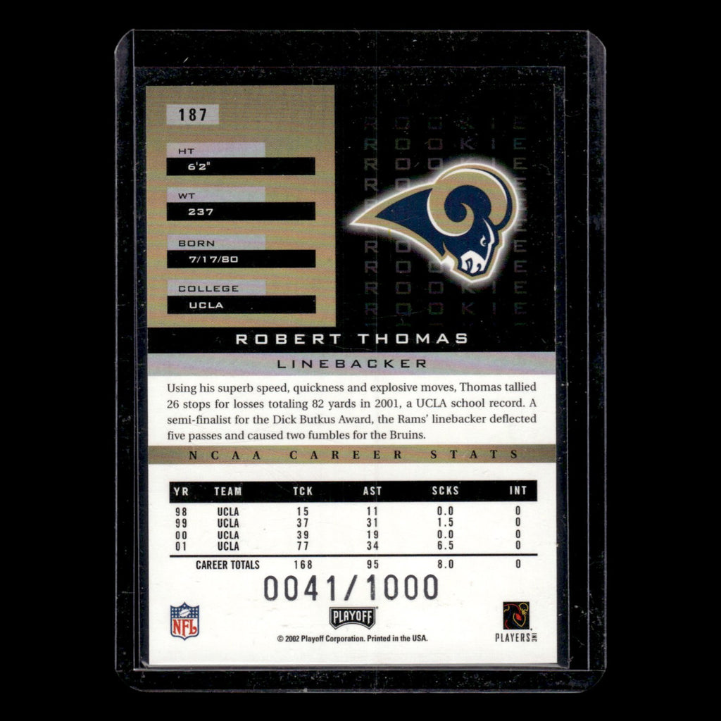 Robert Thomas Rookie /1000 #187 2002 Playoff Honors St. Louis Rams Football Card
