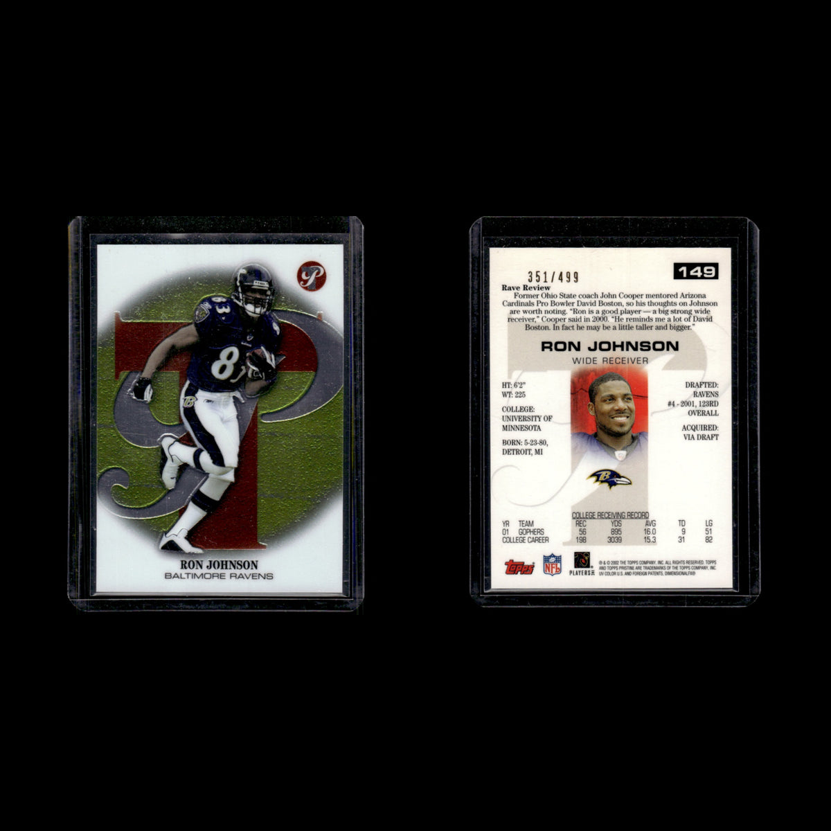 Ron Johnson /499 #149 2002 Topps Pristine Baltimore Ravens Football Card NFL NM