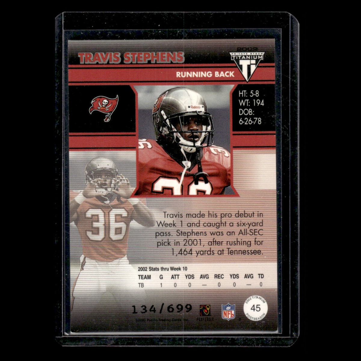 Travis Stephens Rookie /699 #45 2002 Titanium Postseason Private Stock Football