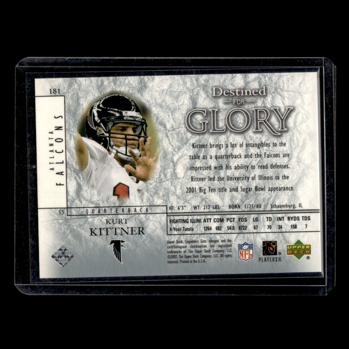 Kurt Kittner Rookie /1100 #181 2002 Upper Deck SP Legendary Cuts Atlanta Falcons