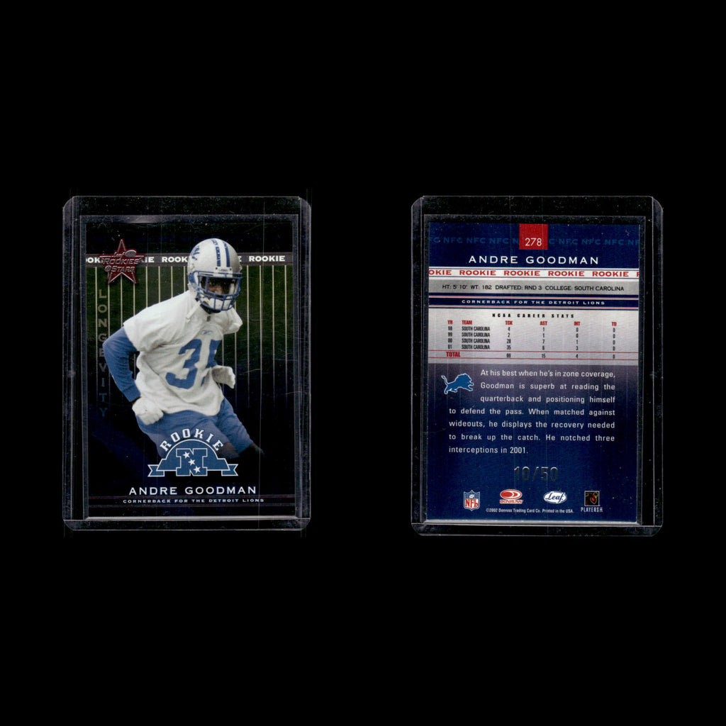 Andre Goodman Rookie /50 #278 2002 Leaf Rookies - Stars Longevity Detroit Lions
