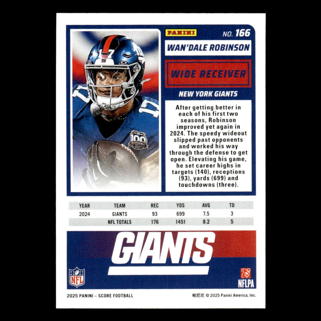 WanDale Robinson #166 2025 Score New York Giants Football Card NFL NM
