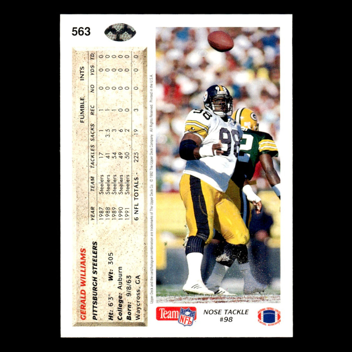 Gerald Williams #563 1992 Upper Deck Pittsburgh Steelers Football Card NFL NM