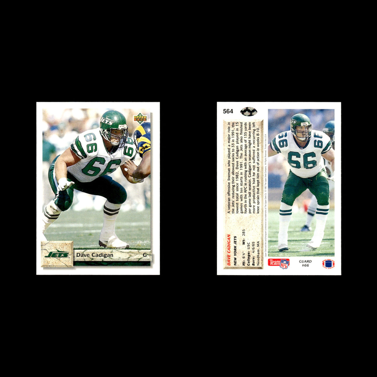 Dave Cadigan #564 1992 Upper Deck New York Jets Football Card NFL NM