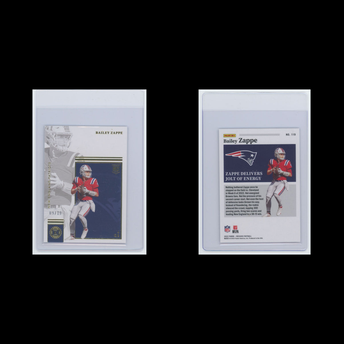 Bailey Zappe /10 #119 2022 Panini Encased Gold New England Patriots Football NFL